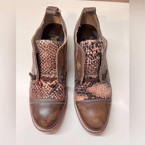 🐒 FREEBIRD Steven Mabel Brown snake Leather Distressed Slip On Oxford Shoes Sz 9 - Picture 4 of 13